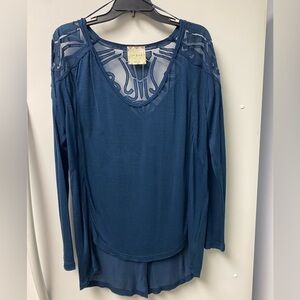 Free People Teal Long Sleeve Blouse